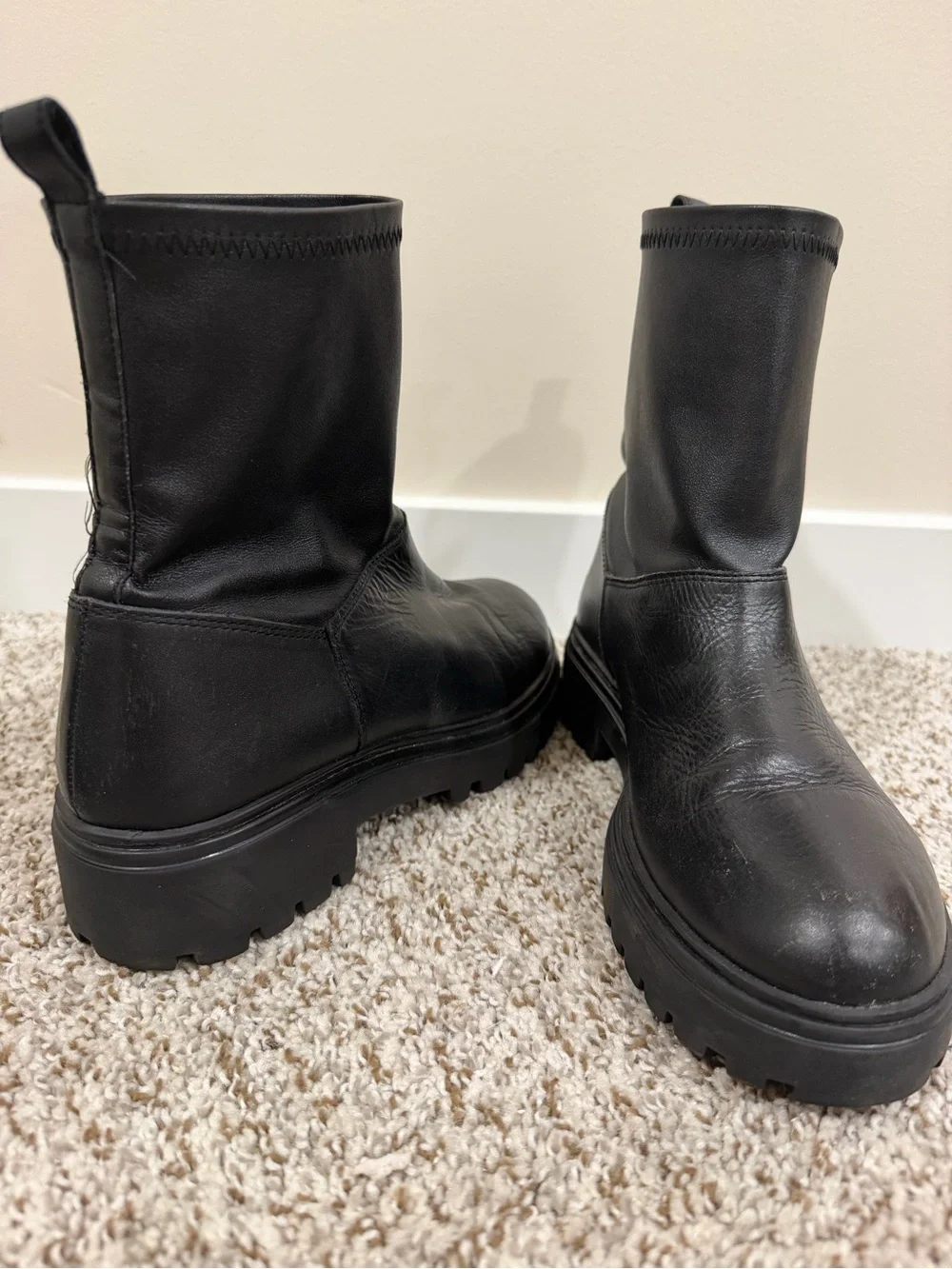 Women's Black Platform Leather Ankle Boots